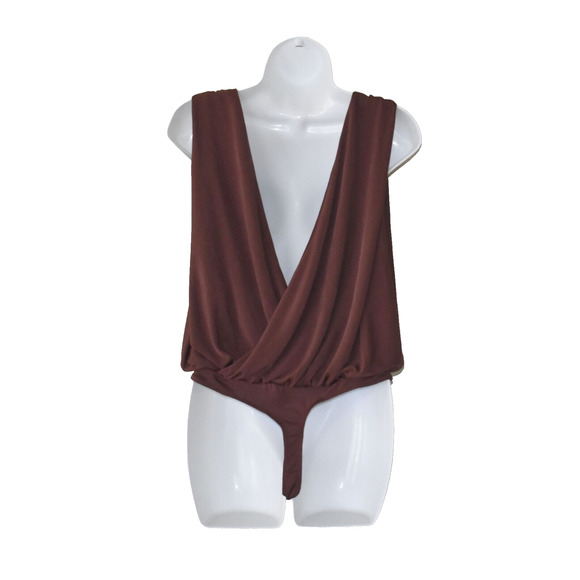 A8 NEW INTIMATELY FREE PEOPLE Nutmeg Night Owl Drape Shoulder Bodysuit Size $68 - Picture 3 of 7